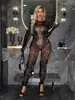 Lencería Sexy de Manga Larga Espalda Descubierta Adelgazante Tentación Hueco Comercio Exterior Europeo y Americano Transfronterizo Body de Malla w894