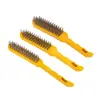 Escova de Aço com Cabo Amarelo, Reforçada e Resistente ao Desgaste, para Remoção de Ferrugem e Rebarbas em Metal, com Furo para Pendurar para Fácil Armazenamento, Escova de Limpeza de Aço Fio Grosso Atacado