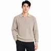 Camisa Polo de Tricô Masculina Gola V Estilo Old Money com Gaivota Masculina Toque de Luxo Gola Lapela Casual Suéter de Manga Longa Roupa Masculina Top