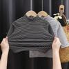 Camisa de terciopelo para niños de otoño e invierno, para niños y niñas, cuello alto medio, manga larga, a rayas, ropa interior elástica estampada para bebés
