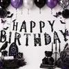 Amazon Mais Vendido Halloween Preto e Roxo Feliz Aniversário Bandeirola com Letras Bandeira Topper de Bolo Conjunto de Decoração