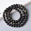 Pulseira Colecionável de Obsidiana Dourada Natural de Múltiplos Círculos Feminino Masculino 6-8mm Obsidiana Olho de Gato Pulseira de Contas de Três Círculos