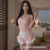 Noite das Três Horas Lingerie Sexy Sabor Leite Pequeno Chef Rosa Estilo Puro Desejo Avental com Gola Halter Uniforme de Empregada Doméstica Roupa da Tentação