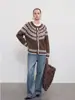 Cárdigan de punto jacquard Fair Isle vintage estilo francés para mujer, otoño e invierno, casual, amigable con la piel, abrigo suéter adelgazante