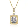 Collar con colgante cuadrado de moissanita corte esmeralda, bañado en oro de plata S925 para mujer, con un lujoso engaste de diamantes, diseño rectangular y destinado a ventas transfronterizas