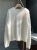 Suéter Minimalista de Cachemir Tejido sin Costuras, Manga Corta, Forro Polar, Cuello Redondo Clásico, Color Nube 26 Nueva Colección Otoño/Invierno