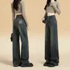 Jeans Wide Leg Vintage Feminino 2024 Outono Novo Design Sense Desgastado Cintura Alta Emagrecimento Solto Calças Caídas
