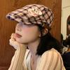 Boina con parche de cachorro, estilo japonés Y2G, dulce, genial, lindo, sombrero de vendedor de periódicos, con cara de sombrero pequeño, delgado y a cuadros, a la moda.