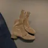 Botines de Gamuza con Tacón Grueso y Suela Gruesa, Punta Redonda, Forro de Felpa Cálida, Estilo Primavera/Otoño 2026, Hebilla, Cremallera Lateral, Mocasines Adelgazantes que Aumentan la Altura