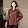 Roupa de mãe 2025 camisa, novo estilo primavera e outono, blusa soltinha para mulheres de meia-idade e idosas, camisa estampada da moda para idosos