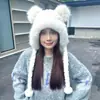 Boné de Pelúcia com Relevo de Futebol Inverno Menina Desenho Animado Proteção de Orelha Capa Lei Feng para Passeio Engrossado Pelo Falso de Coelho Chapéu Quente