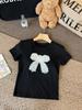 Camiseta de Manga Corta con Lazo Bordado para Mujer Verano Cuello Redondo Hombro Derecho con Gris Versátil Sexy Ajustada Top