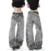 Calça de trabalho camuflada em formato de estrela estilo americano, calça jeans, novo design de outono, efeito emagrecedor, calça de perna curva, calça longa retro de corte solto