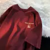 Camiseta Pesada Color Borgoña 200g para Hombre Moderna de Verano 100% Algodón Cuello Redondo Casual Manga Corta Estilo Retro Americano Manga Media