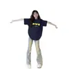 Súper Popular Cec Camiseta de Algodón Puro de Manga Corta Estilo Americano Tallas Grandes para Mujer, Top de Media Manga Trendy Estilo Ins Estilo Boyfriend, Estilo Perezoso Bf