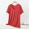 Camiseta de Modal para Mujer de Verano con Cuello en V, moderna, holgada, sencilla, talla grande, ropa para casa, manga corta, prenda exterior para mujer