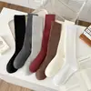 Calcetines de canalé a rayas rojas de angora para mujer, otoño e invierno, color liso, sencillos, versátiles, estilo japonés, calcetines largos de algodón