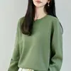 Suéter Tricot Gola Redonda 100% Algodão Puro para Mulheres, Estilo Minimalista para o Dia a Dia, Suéter Tricot de Manga Longa Espessado Sete Pontos, Nova Camada Base