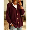 Sudadera con capucha de punto de botones europea y americana Chaqueta Otoño e Invierno Nuevo Estilo Transfronteriza Color Sólido Casual Chaqueta Suéter Mujer