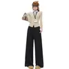 Nuevos pantalones de traje compuestos negros minimalistas engrosados, de cintura alta, pantalones casuales de pierna ancha a la moda para mujer, pantalones negros de longitud única