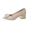 Zapatos individuales estilo Chanel con hebilla cuadrada para mujer 2024 Otoño Nuevo Puntiagudos Tacón grueso bajo Tacón medio Pedrería Tacones altos franceses