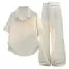 Conjunto de Camisa Respirável de Mistura de Linho da Marca Retro Trendy 2026 Verão Conjunto de Duas Peças de Shorts de Manga Curta Soltos e Finos para Homens