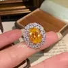Anillo de Flor de Hielo de Corte Alto Paraiba, Moderno y Lujoso, Versátil y Elegante, Anillo de Diamante Amarillo con Piedra Preciosa Color Huevo de Paloma para Mujeres