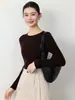 Cuello redondo, lana de hilo fino de calibre 18, sin costuras y delicado, top versátil para otoño e invierno, adecuado para el trabajo y el uso diario, elegante suéter interior