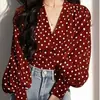 Design Novo 2026: Elegante Camisa de Manga Longa para o Ano Novo com Bolinhas, Blusa Estilo Francês