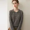 Suéter grueso de cachemira para mujer con cuello alto, hombros caídos y diseño de punto acanalado para otoño e invierno 2026