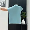 Top de punto acanalado rosa dulce de manga corta y cuello semi-alto para mujer, nueva camisa básica de primavera ajustada