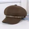 Nueva hebilla de cinturón retro estilo británico, sombrero octogonal de lana para mujer, otoño e invierno, adelgazante, cálido y con visera de pico de pato