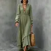 Vestido Longo Feminino Europeu e Americano Transfronteiriço Cor Sólida Decote V Boêmio Irregular Babado Chiffon Manga Longa