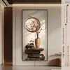 Nueva Pintura Decorativa Estilo Chino para la Puerta de Entrada, Estilo Wabi-Sabi, Pintura Colgante de Loto de Fortuna y Prosperidad, Arte de Pared Artístico Grande y de Alta Gama