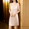 Vestido Camisola de Seda con Cuello en V para Mujer, Nuevo Estilo Primavera/Verano, Elegante Traje Vestido Adelgazante de Acetato de Seda de Morera con Falda Línea A