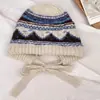 Chapéu de Lã Feminino Cabeça Grande Inverno À Prova de Frio Quente Proteção de Orelha Chapéu de Tricô Frio Alta Qualidade Azul Chapéu de Ponto