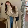 Abrigo casual de punto grueso tipo cable coreano para otoño e invierno, holgado y estiliza, cárdigan suéter chaqueta extra largo y grueso para mujer, negro