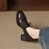 Mocasines de Piel Gruesa para Mujer 2026 Nuevos Zapatos de Otoño Individuales Zapatos de Estilo Británico Zapatos de Cuero Pequeños para Viajar Tacones Altos