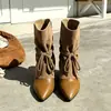 2026 Novo Modelo Botas Tru com Aumento Interno de Altura, Bico Fino, Cano Largo, Cadarço Estilo Western, Botas Curtas da Moda Feminina