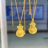 Colgante Bolsa de Dinero de Bendición con Filigrana de Oro Puro 999 Colgante 3D de Oro Duro Palabra de Bendición Recortada Collar para Clavícula Femenina Oro al por Mayor