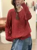 Otoño/Invierno 2026 Nuevo Hilo de Algodón Trenzado Vintage de Punto Grueso Cuello Redondo Sencillo Versátil Casual Top Prendas de Punto Chaqueta Cárdigan para Mujer