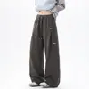 Pantalones de chándal grises con estampado de flores blancas americanas, plisados, de hoja curva, para hombre, otoño, High Street, Cleanfit, pantalones casuales, marca de moda, versátiles, de pierna ancha