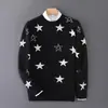 Nuevo suéter de lana 100% pura para hombre de otoño e invierno, tejido de punto con patrón de estrellas de cuello redondo, suéter de cachemira holgado y elegante para hombre