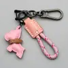 Chaveiro de Filhote de Couro Genuíno Feito à Mão Cordão Anti-Perda Pingente Chaveiro de Carro Bulldog Francês Chaveiro de Corda Trançada