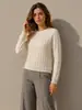 Suéter clásico de cachemira tejido en punto de ochos para otoño e invierno, de manga larga, cuello redondo, jersey, capa interior para mujer, suéter de cachemira para mujer