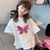 2025 Verano Nueva Camiseta de Manga Corta para Niñas Verano Infantil Estilo Occidental Algodón Puro Estampado de Dibujos Animados Camiseta de Media Manga para Niños Medianos-Grandes