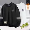 Moletom masculino para outono e inverno, gola redonda, forrado com fleece, pulôver, manga longa, caimento solto, casual, peça versátil para homens