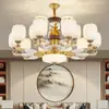 Candelabro largo de cinco capas color nogal estilo chino nuevo para comedor de villa, casa de construcción propia con techos altos, dúplex, lámpara de sala de estar con estética estilo Song