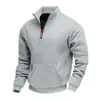 Sudadera Casual de Manga Larga para Hombre, Versátil, Multicolor, Cuello Alto, Media Cremallera, Bolsillo, Estilo Clásico Europeo y Americano, Transfronteriza, con Felpa y Engrosada