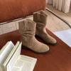 Botas de Cano Médio Botas Martin Pretas Botas Largas para Mulheres Altura Petite Botas Curtas que Aumentam a Altura Novidade Outono e Inverno 2025 Estilo Cowboy Ocidental